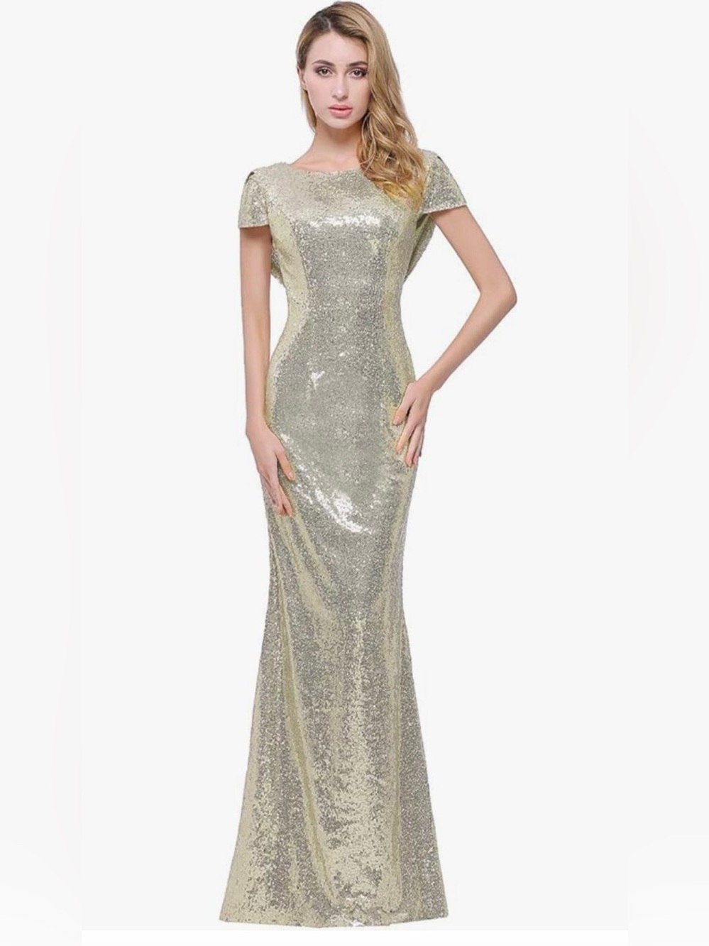 Champagne Gold Sequin Evening Gown &  Rhinestone Purse Set